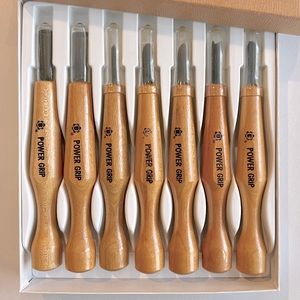 Good condition! Power Grip woodcarving tools, made in Japan AND leather strop